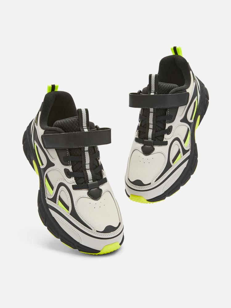 Balabala Sports Shoes Black, White, Neon Yellow