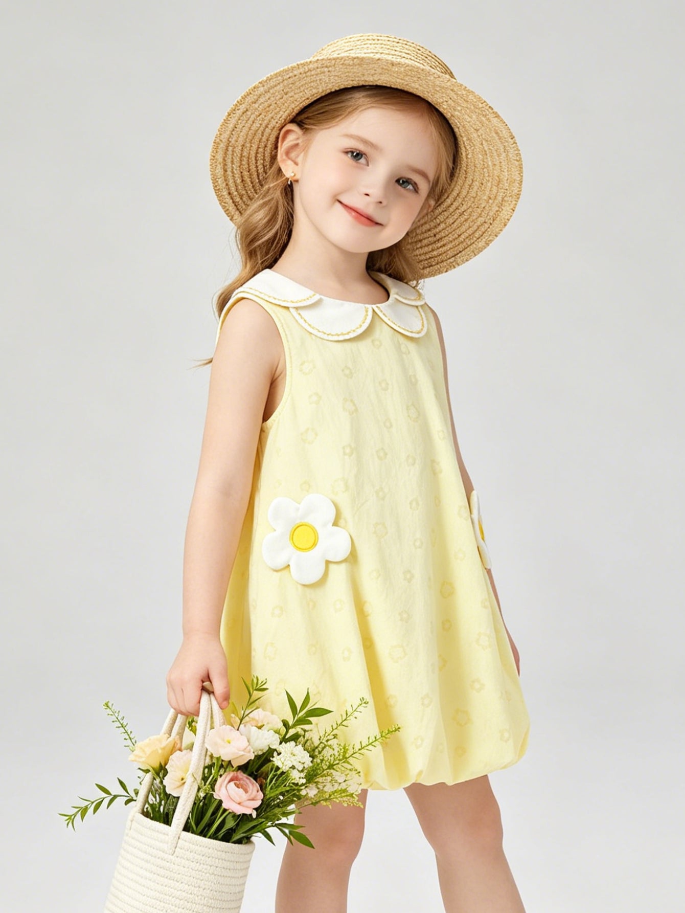 Balabala Sleeveless Bubble Dress Light Yellow