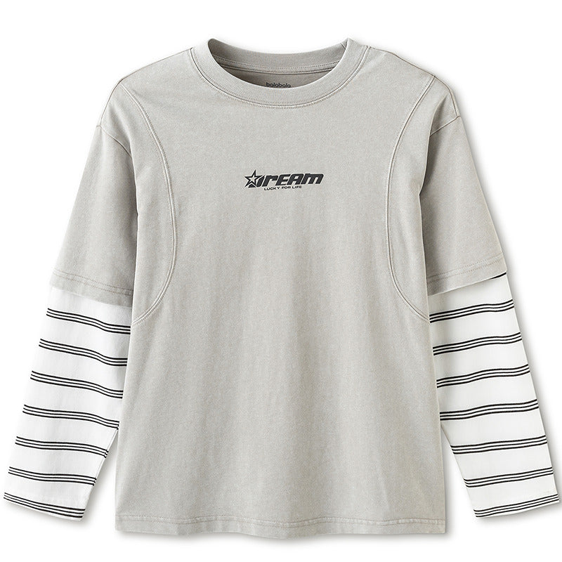 Balabala Kids Boy Round V-Neck Long-Sleeved T-Shirt