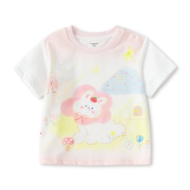 Balabala Baby Girl Round V-Neck Short-Sleeved T-Shirt