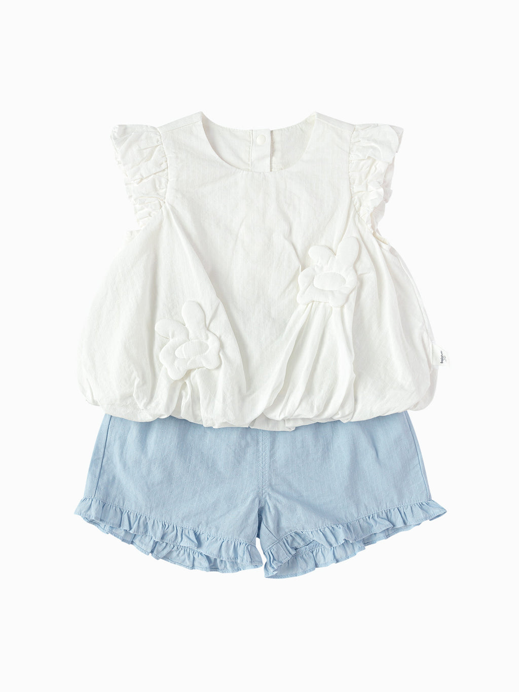 Balabala Girls Ruffle Top and Shorts Set White Blue,Red White