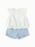 Balabala Girls Ruffle Top and Shorts Set White Blue,Red White