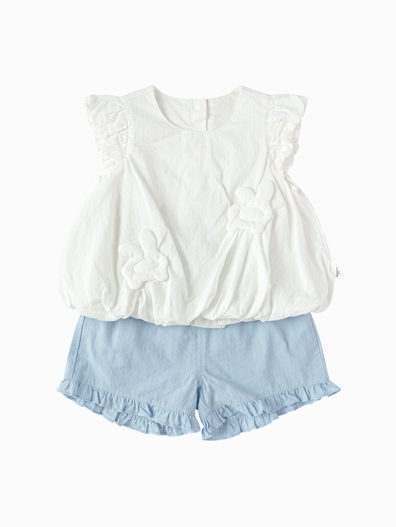 Balabala Girls Ruffle Top and Shorts Set White Blue,Red White