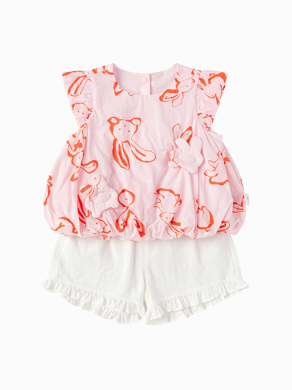 Balabala Girls Ruffle Top and Shorts Set White Blue,Red White