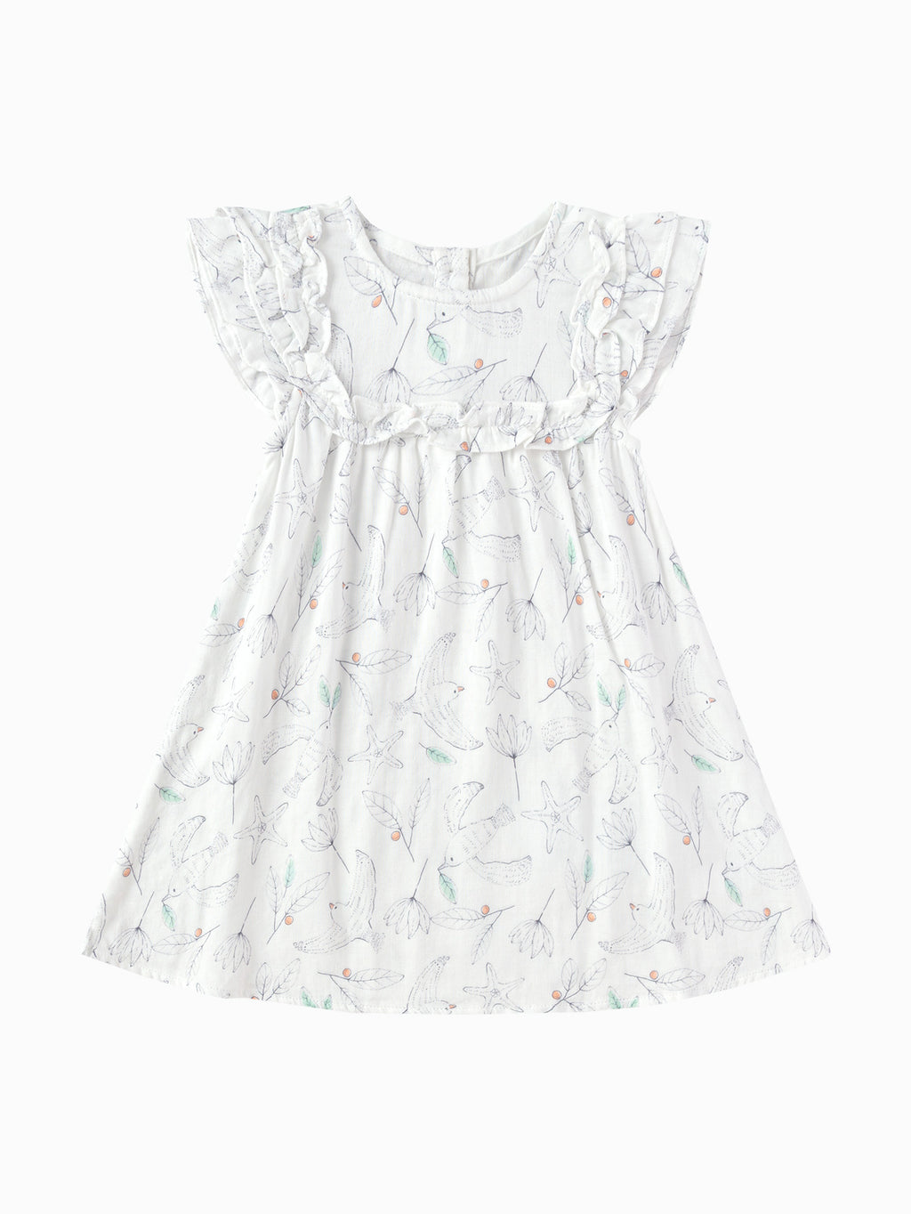 Balabala Girls Floral Ruffle Dress White
