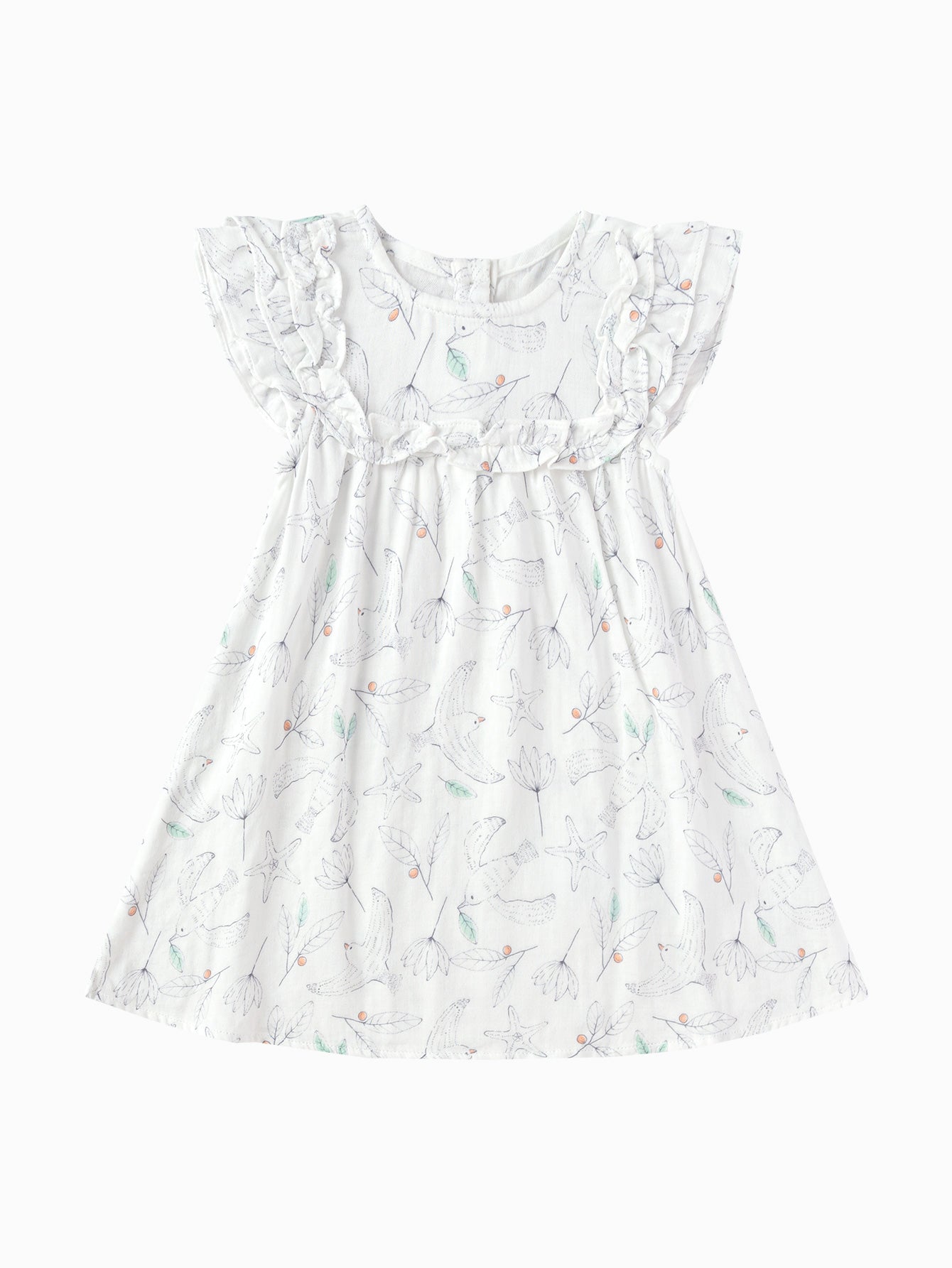 Balabala Girls Floral Ruffle Dress White
