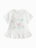 Balabala Girls Bunny Ruffle T-Shirt White,Pink