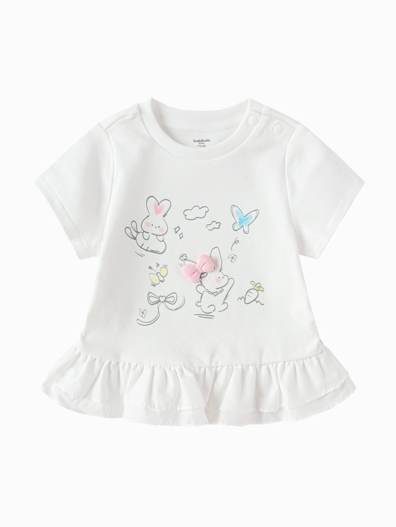 Balabala Girls Bunny Ruffle T-Shirt White,Pink