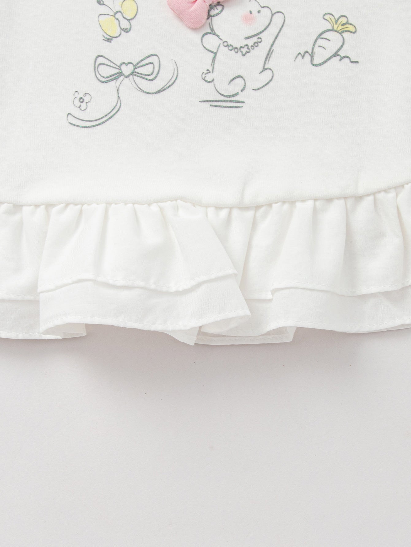 Balabala Girls Bunny Ruffle T-Shirt White,Pink