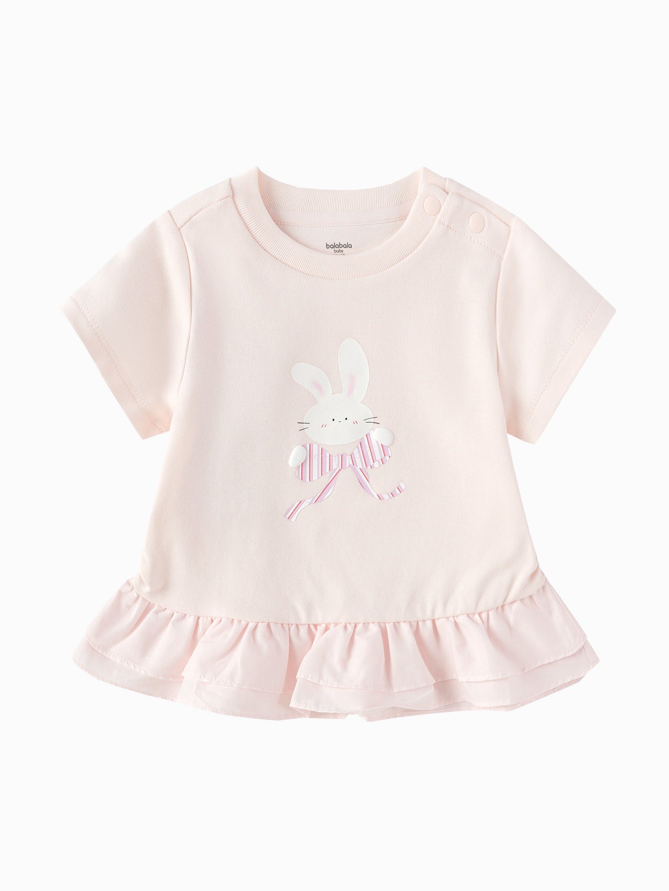 Balabala Girls Bunny Ruffle T-Shirt White,Pink