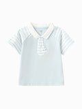 Balabala Boys Striped Sleeve Polo Shirt Light Blue