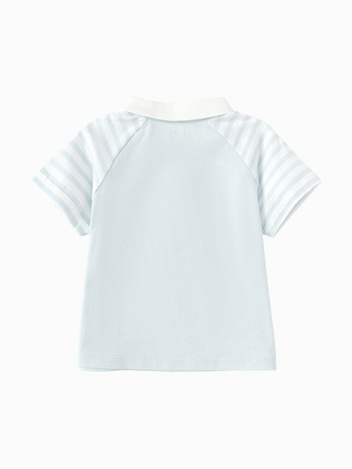 Balabala Boys Striped Sleeve Polo Shirt Light Blue