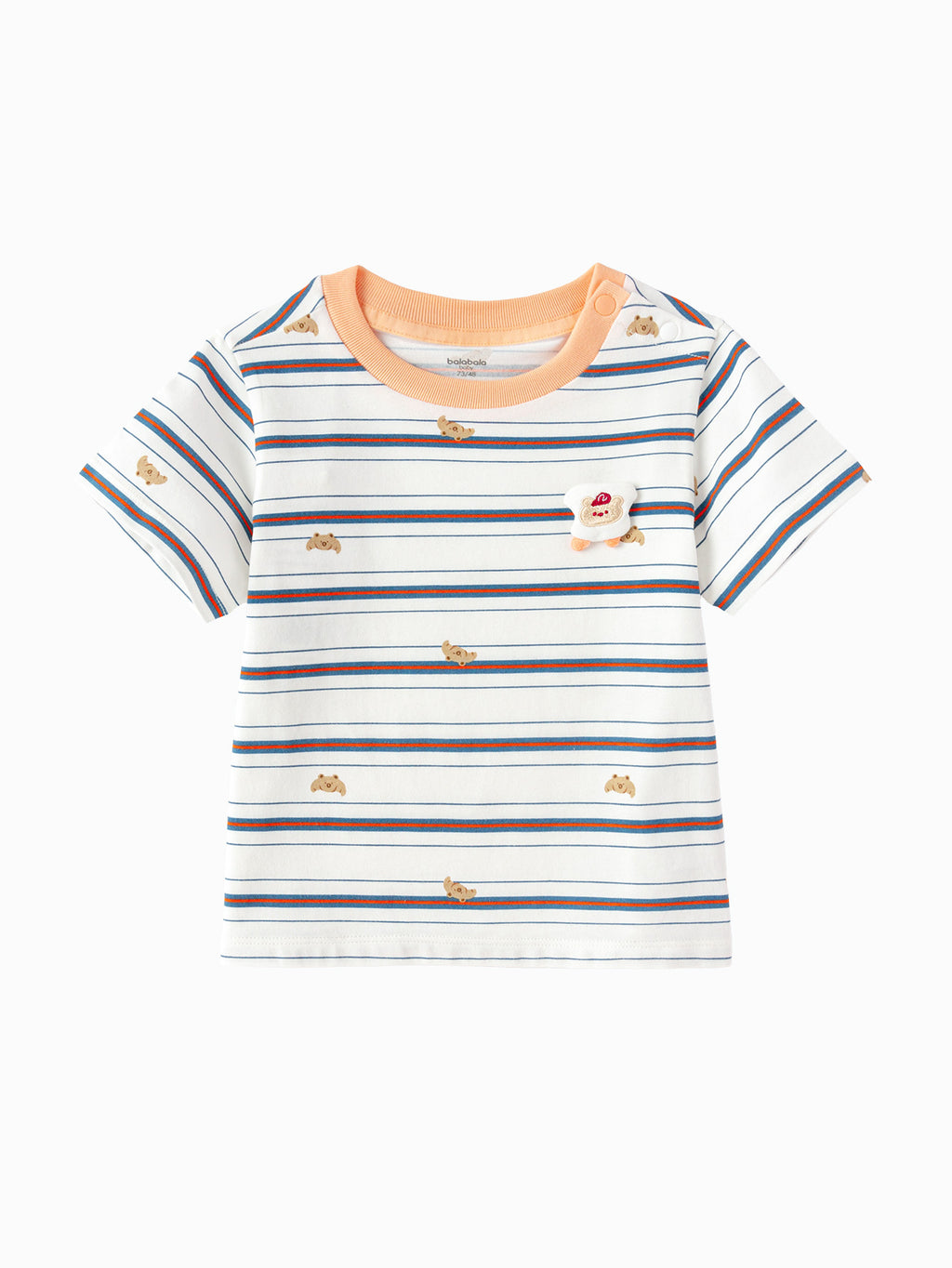 Balabala Printed Contrast Trim T-shirt Raw White,White Blue