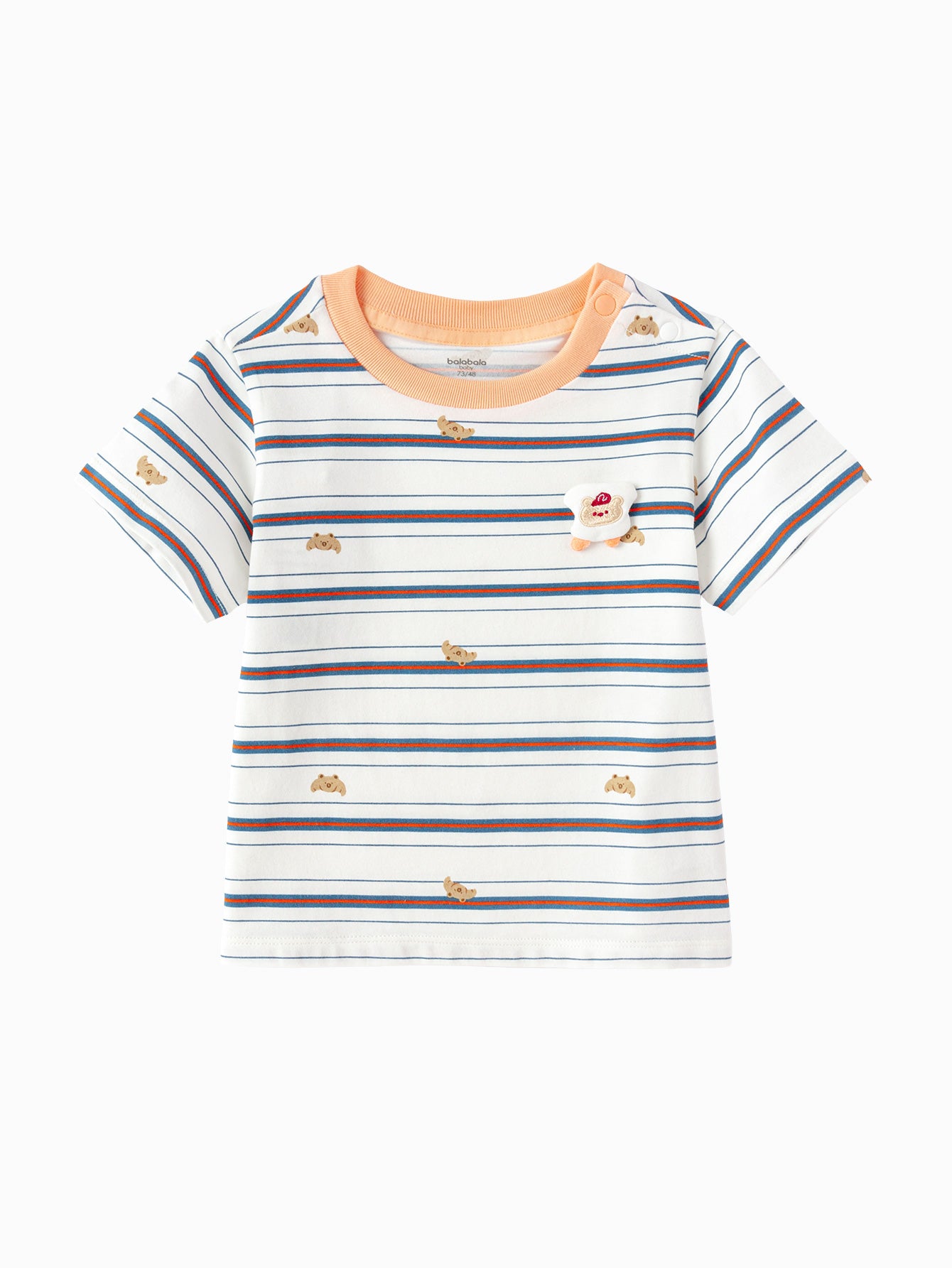 Balabala Printed Contrast Trim T-shirt Raw White,White Blue
