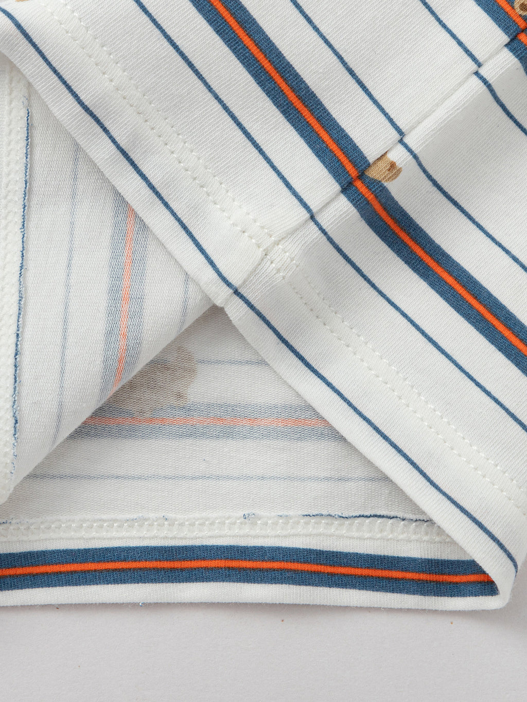 Balabala Printed Contrast Trim T-shirt Raw White,White Blue