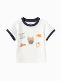 Balabala Printed Contrast Trim T-shirt Raw White,White Blue