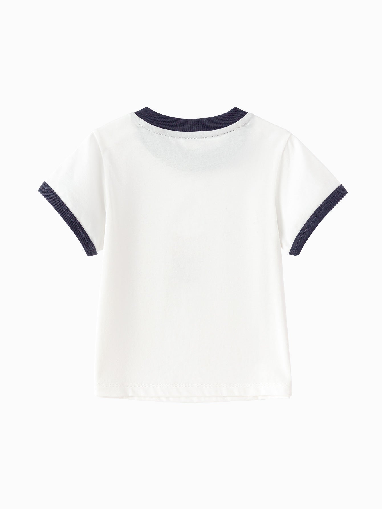Balabala Printed Contrast Trim T-shirt Raw White,White Blue