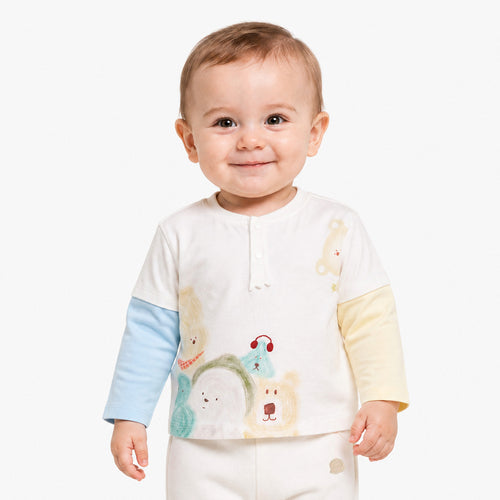 Balabala Baby Boy Round V-Neck Long-Sleeved T-Shirt