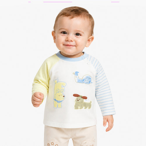 Balabala Baby Boy Round V-Neck Long-Sleeved T-Shirt