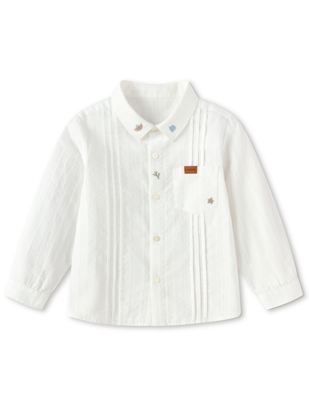 Balabala Boys Pleated Long Sleeve Shirt White,Blue