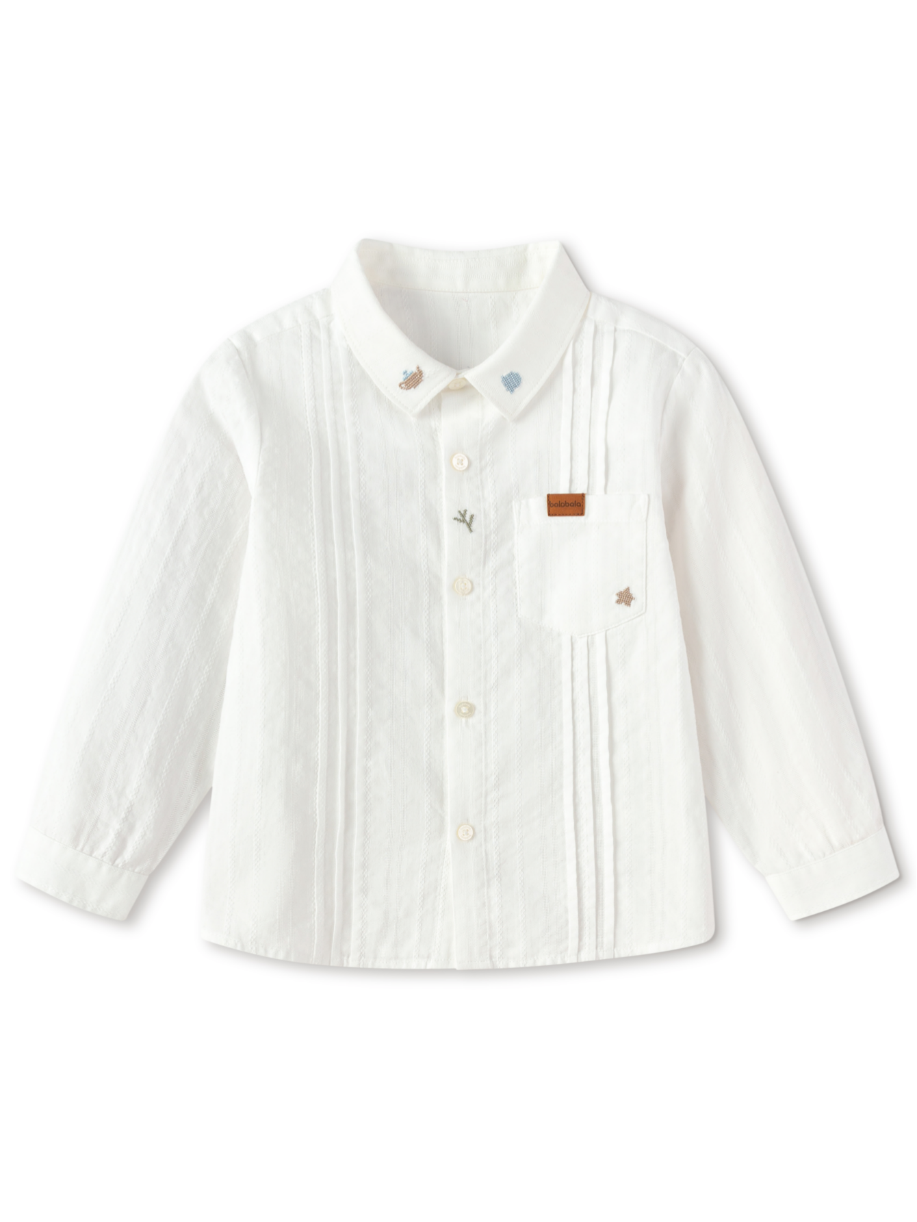 Balabala Boys Pleated Long Sleeve Shirt White,Blue