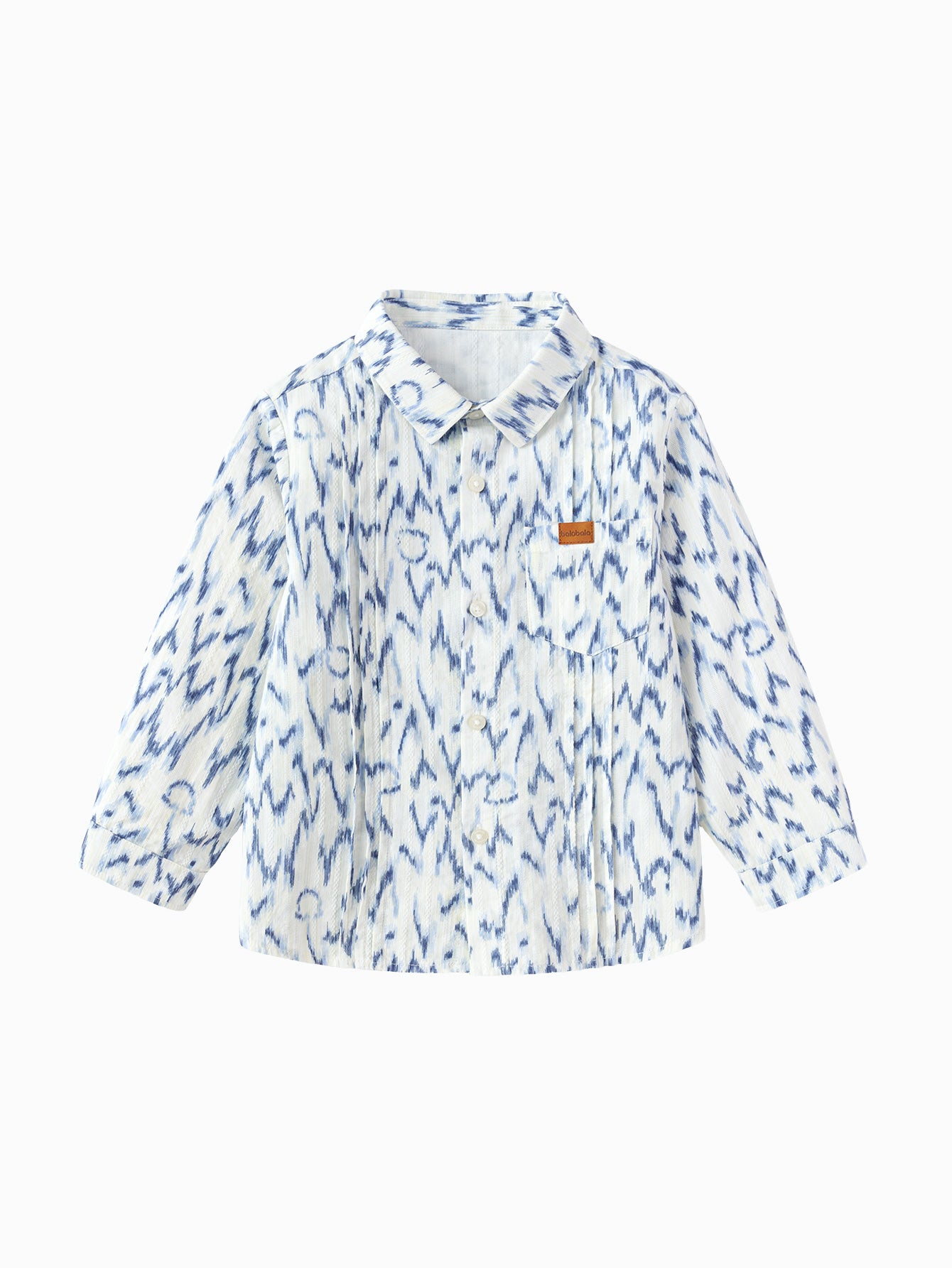 Balabala Boys Pleated Long Sleeve Shirt White,Blue