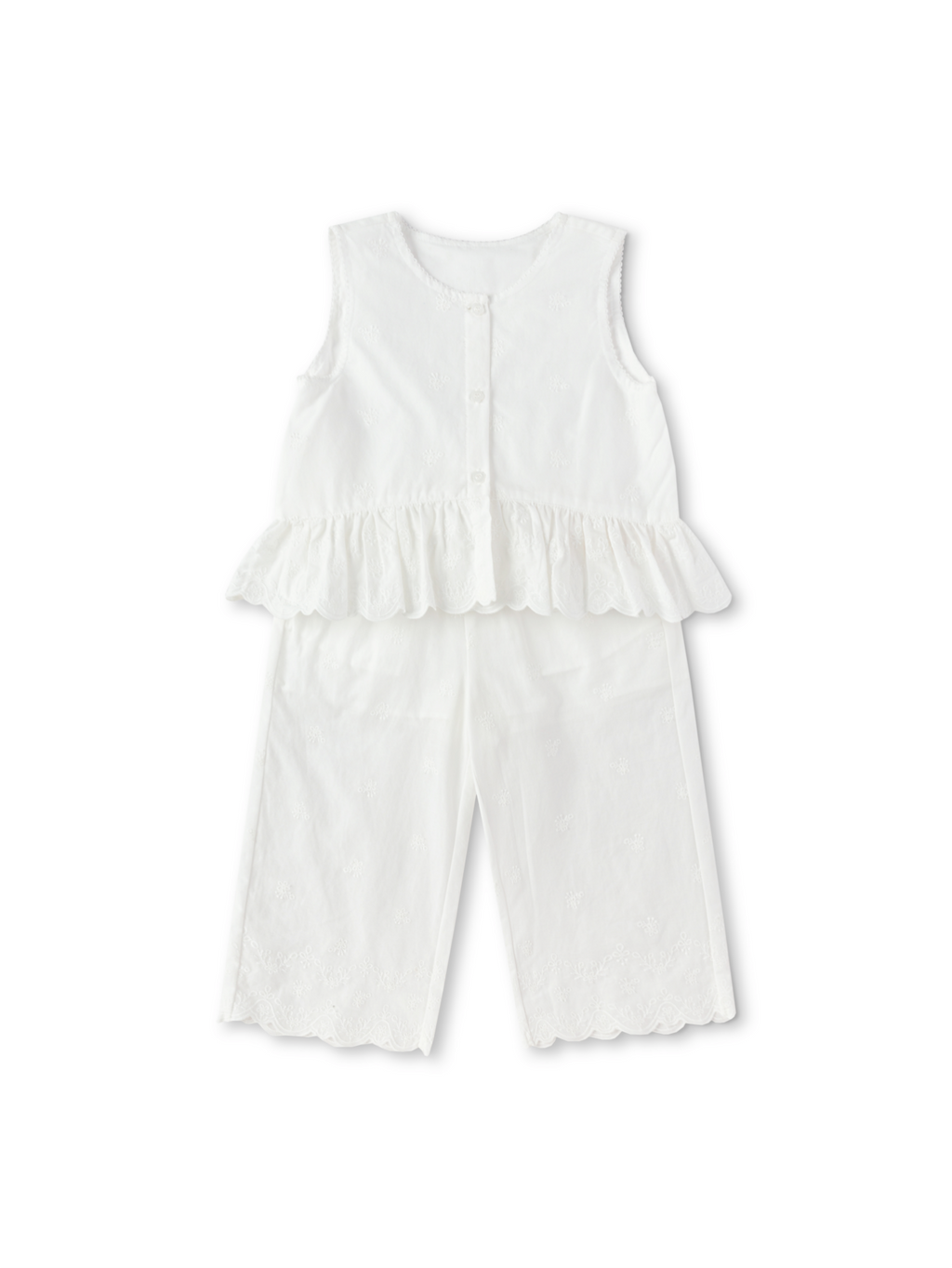 Balabala Girls Ruffle Top and Pants Set White