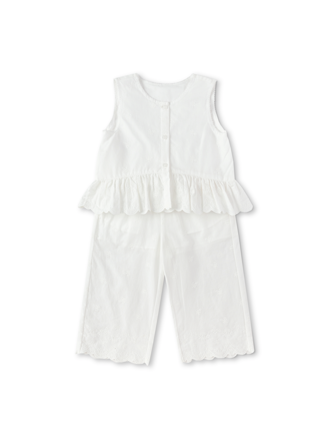 Balabala Girls Ruffle Top and Pants Set White