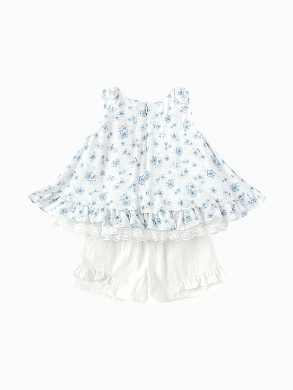 Balabala Girls Floral Top and Shorts Set White Blue