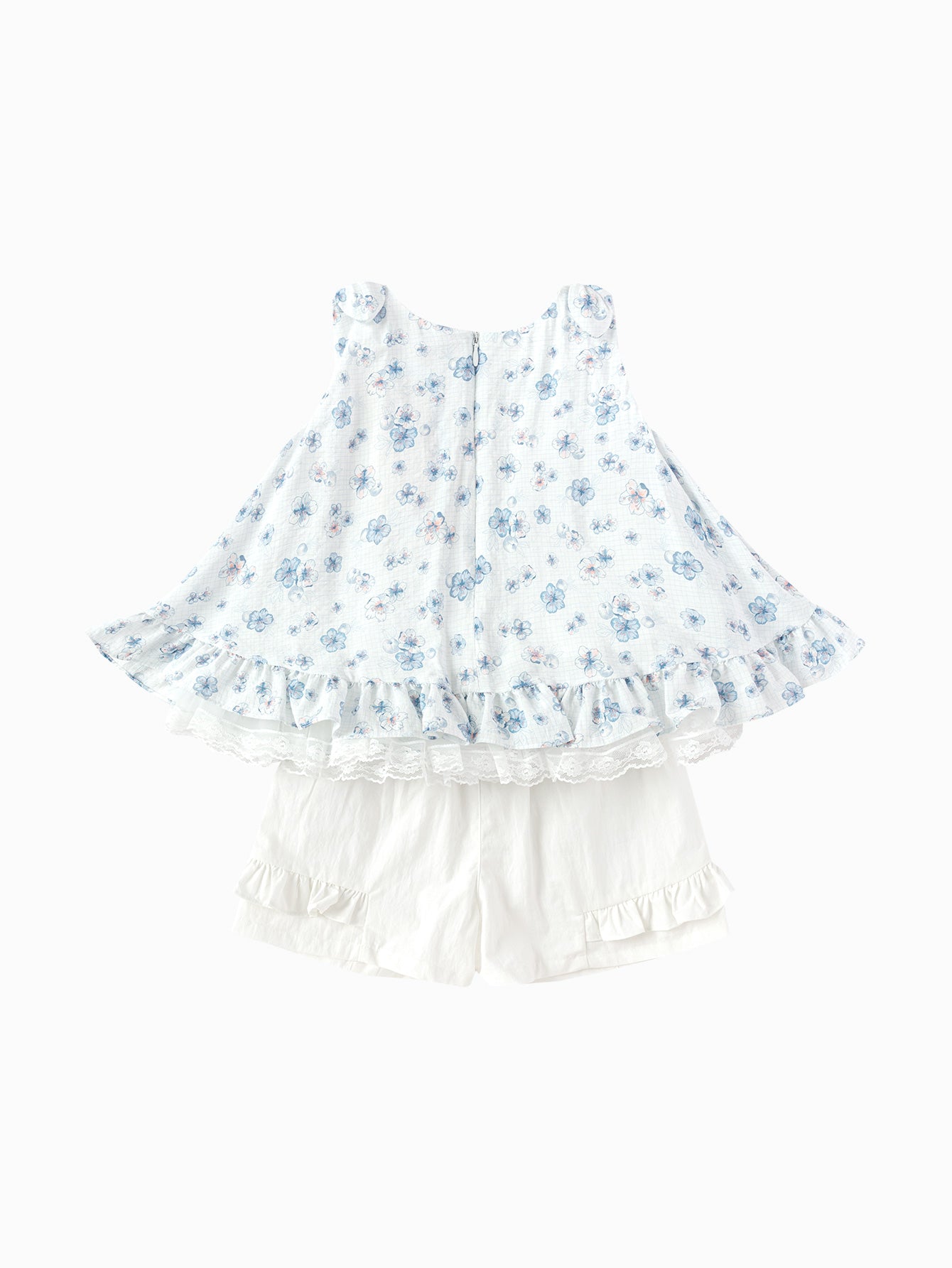 Balabala Girls Floral Top and Shorts Set White Blue
