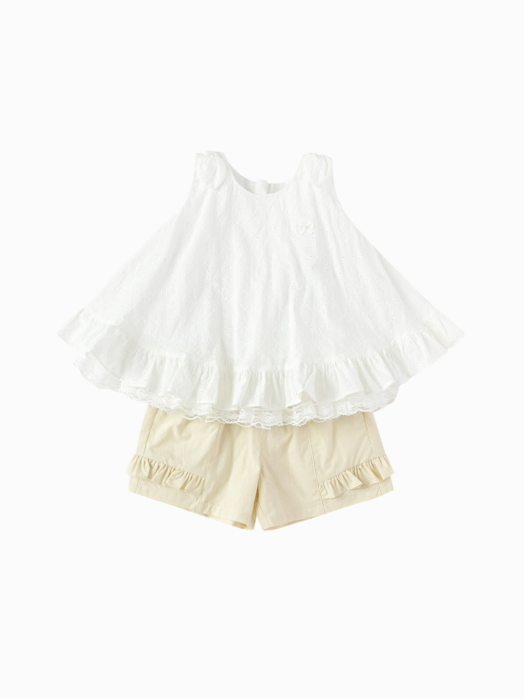 Balabala Girls Floral Top and Shorts Set White Blue