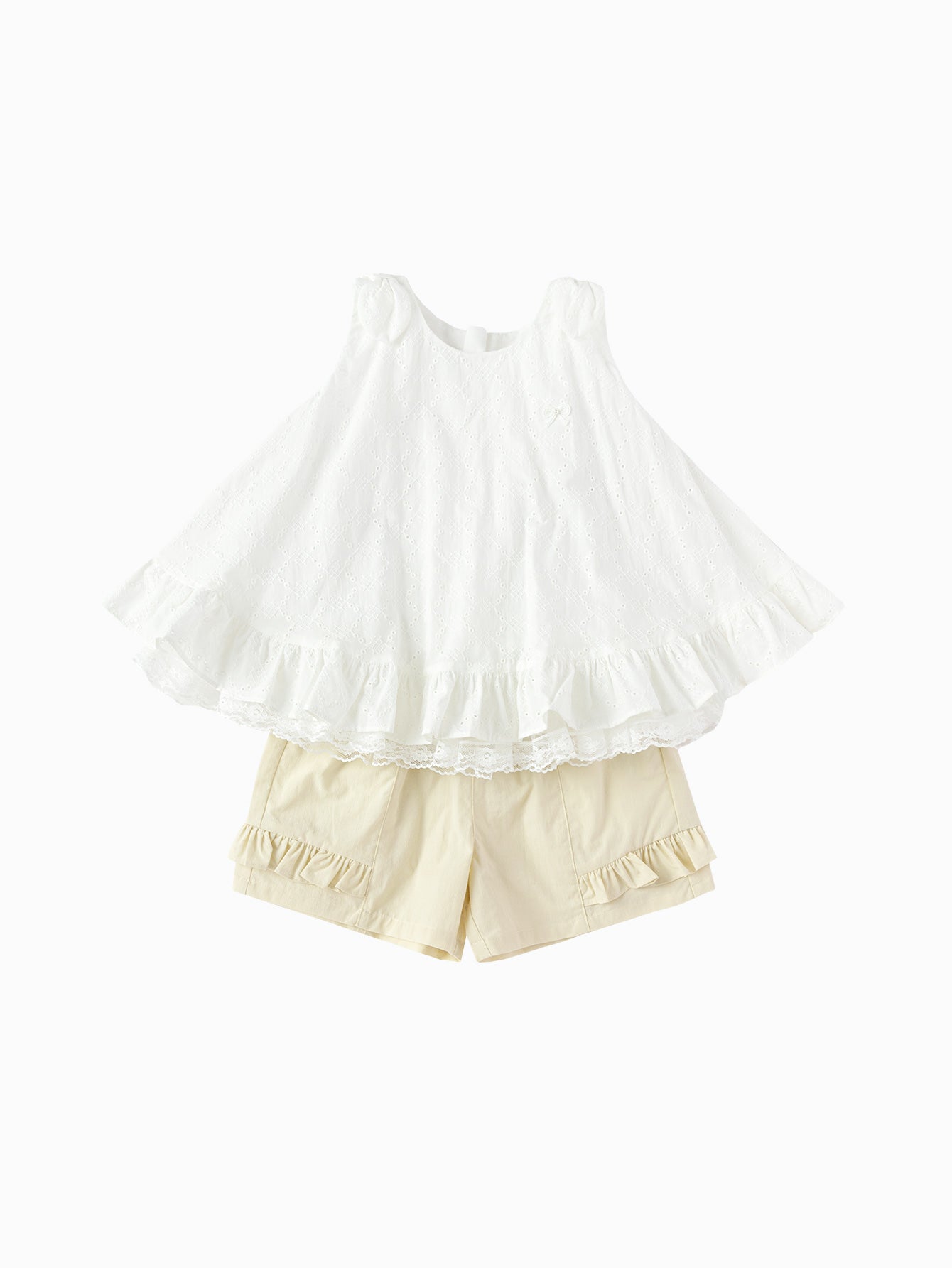 Balabala Girls Floral Top and Shorts Set White Blue