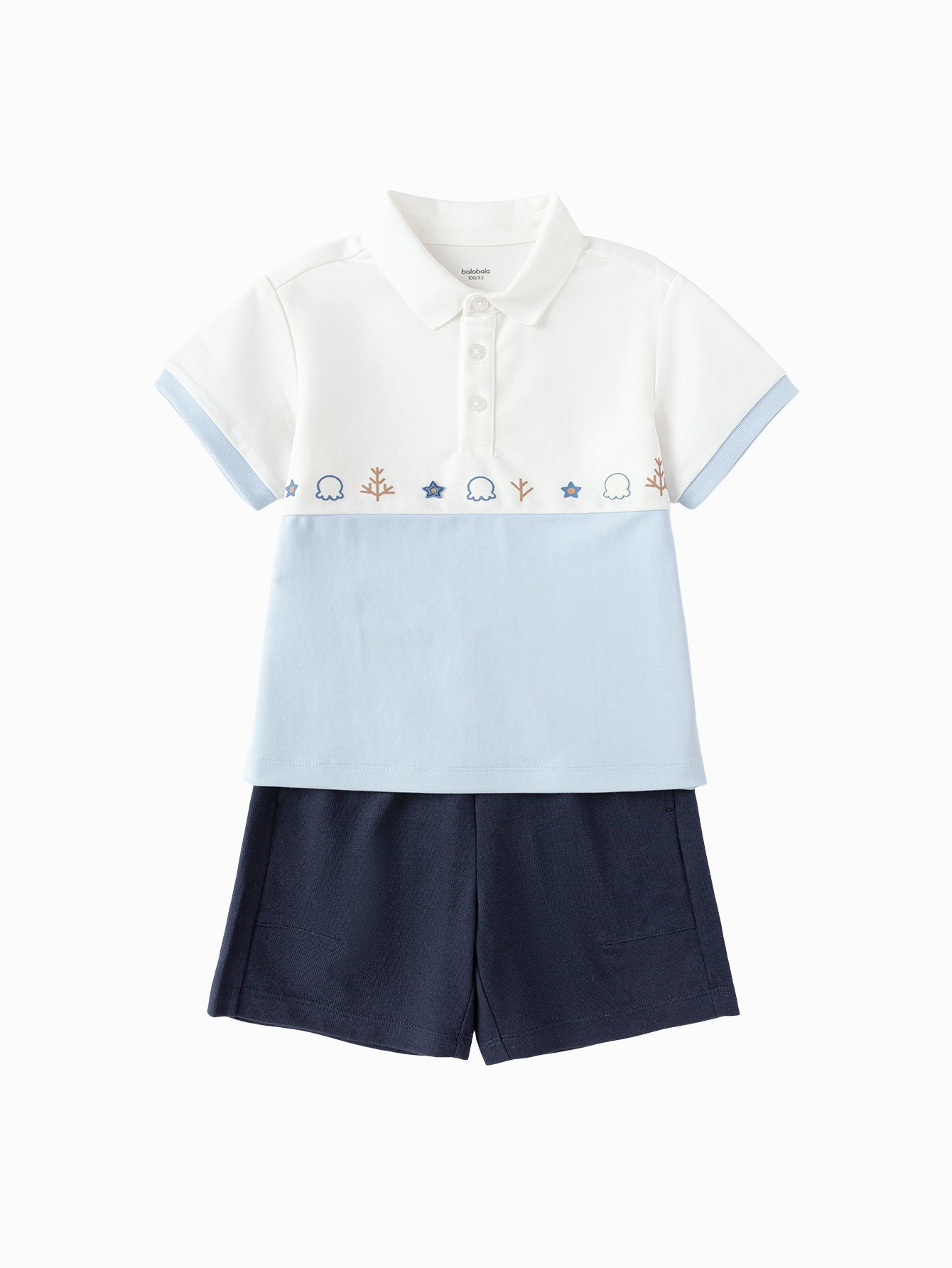 Balabala Polo Shirt and Shorts Set Shell Khaki,Dark Blue