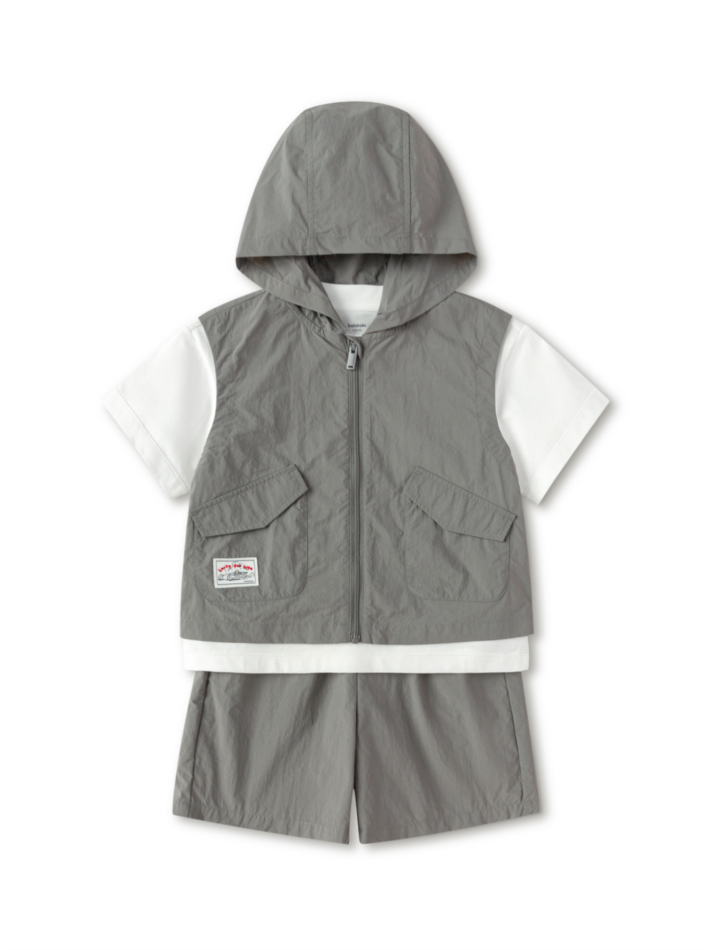 Balabala Boys Hooded Vest Set Morning Gray
