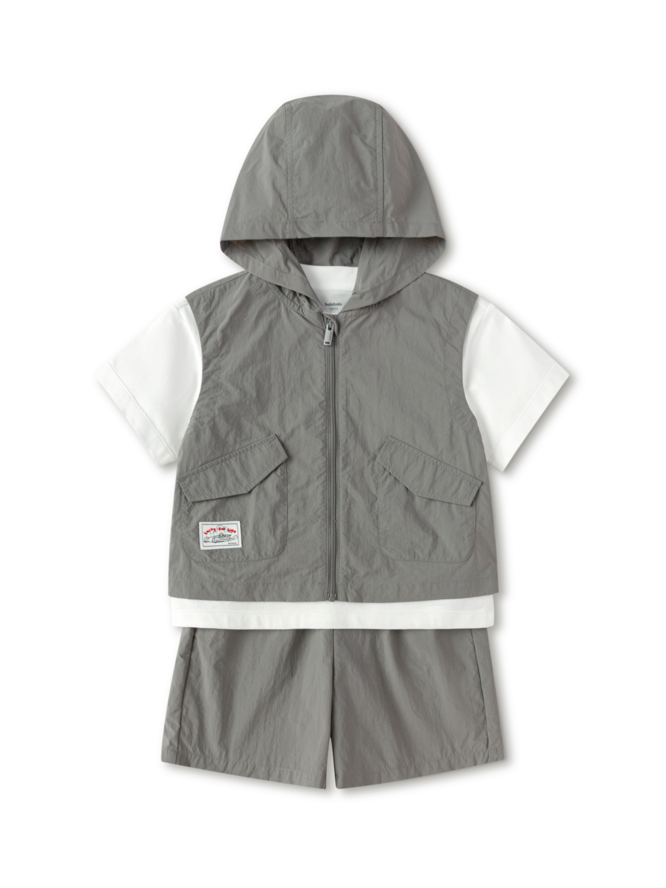Balabala Boys Hooded Vest Set Morning Gray