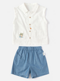Balabala Knit Vest and Shorts Set White Blue