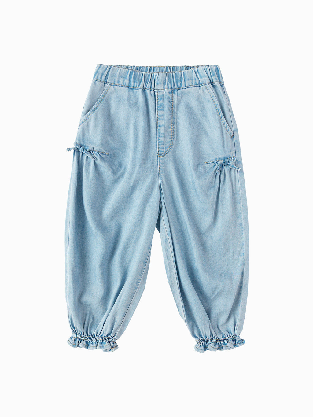 Balabala Girls Bow Detail Denim Pants Light Blue,Dark Blue