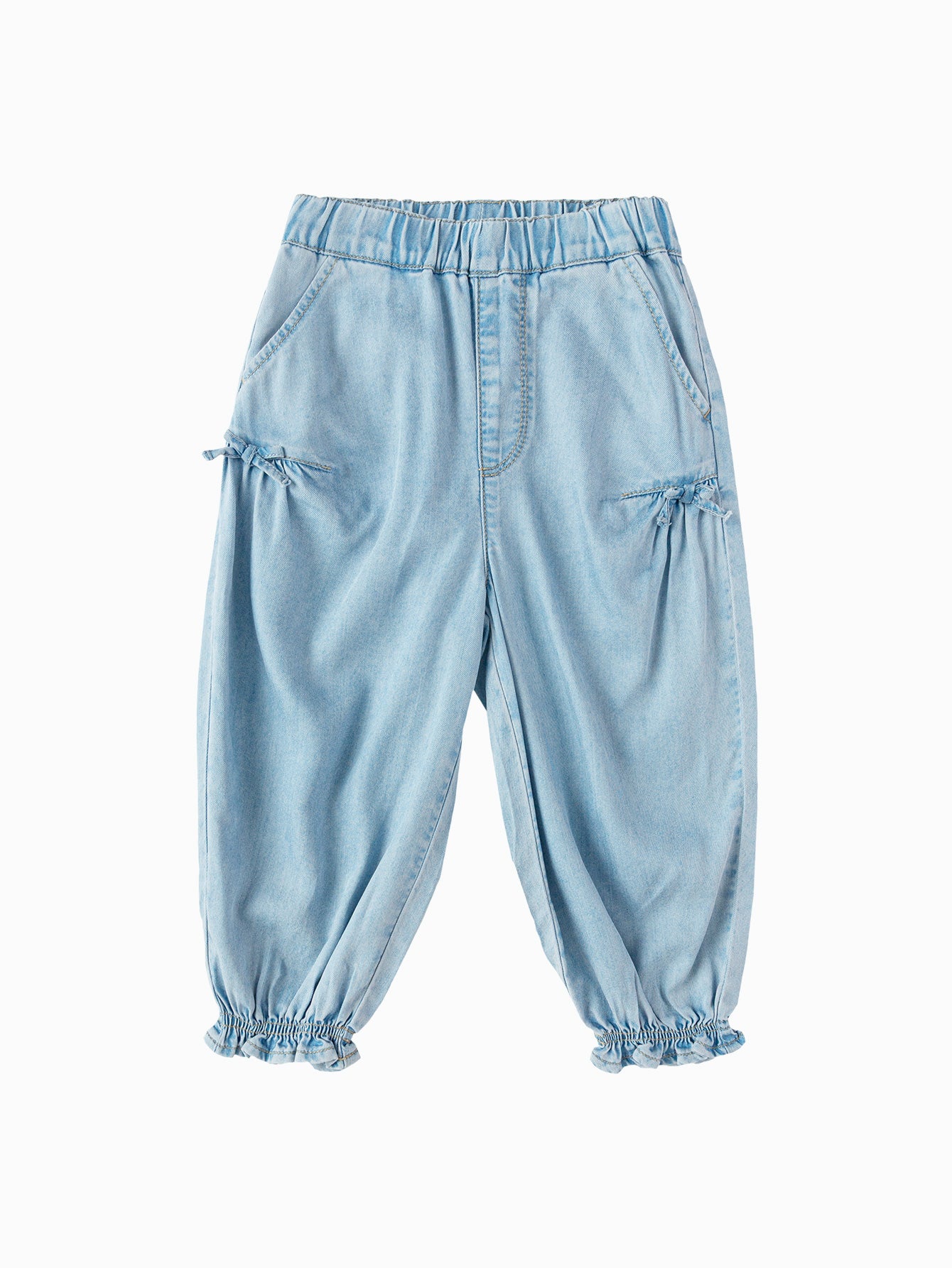 Balabala Girls Bow Detail Denim Pants Light Blue,Dark Blue