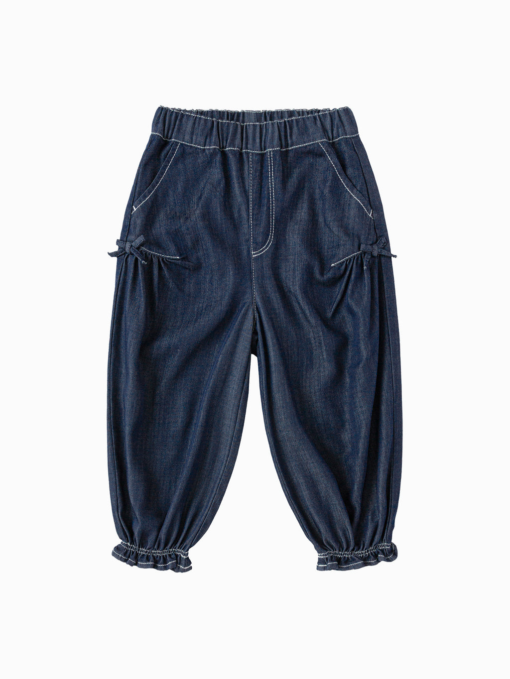 Balabala Girls Bow Detail Denim Pants Light Blue,Dark Blue