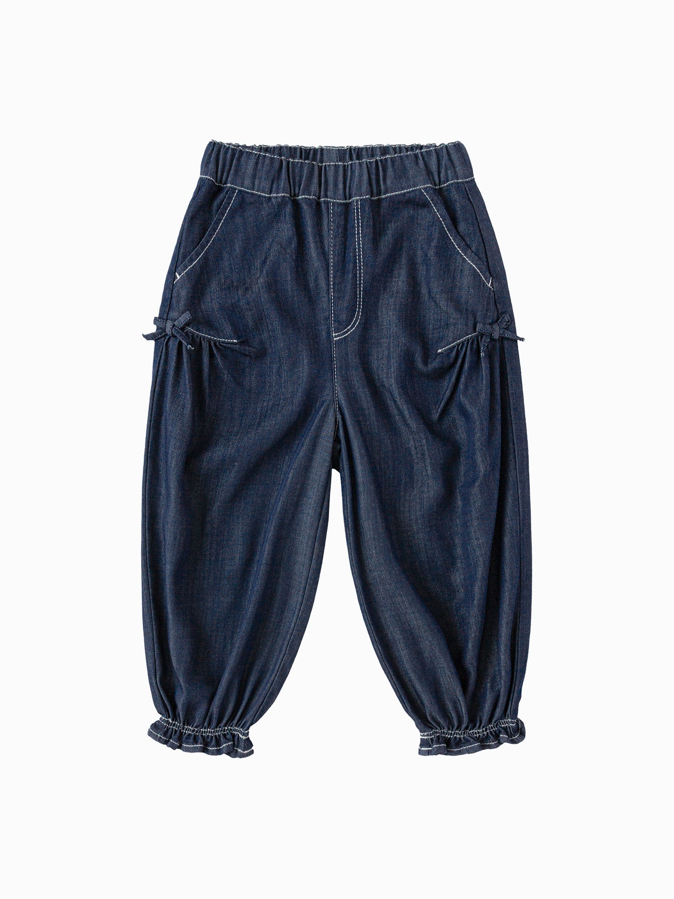 Balabala Girls Bow Detail Denim Pants Light Blue,Dark Blue