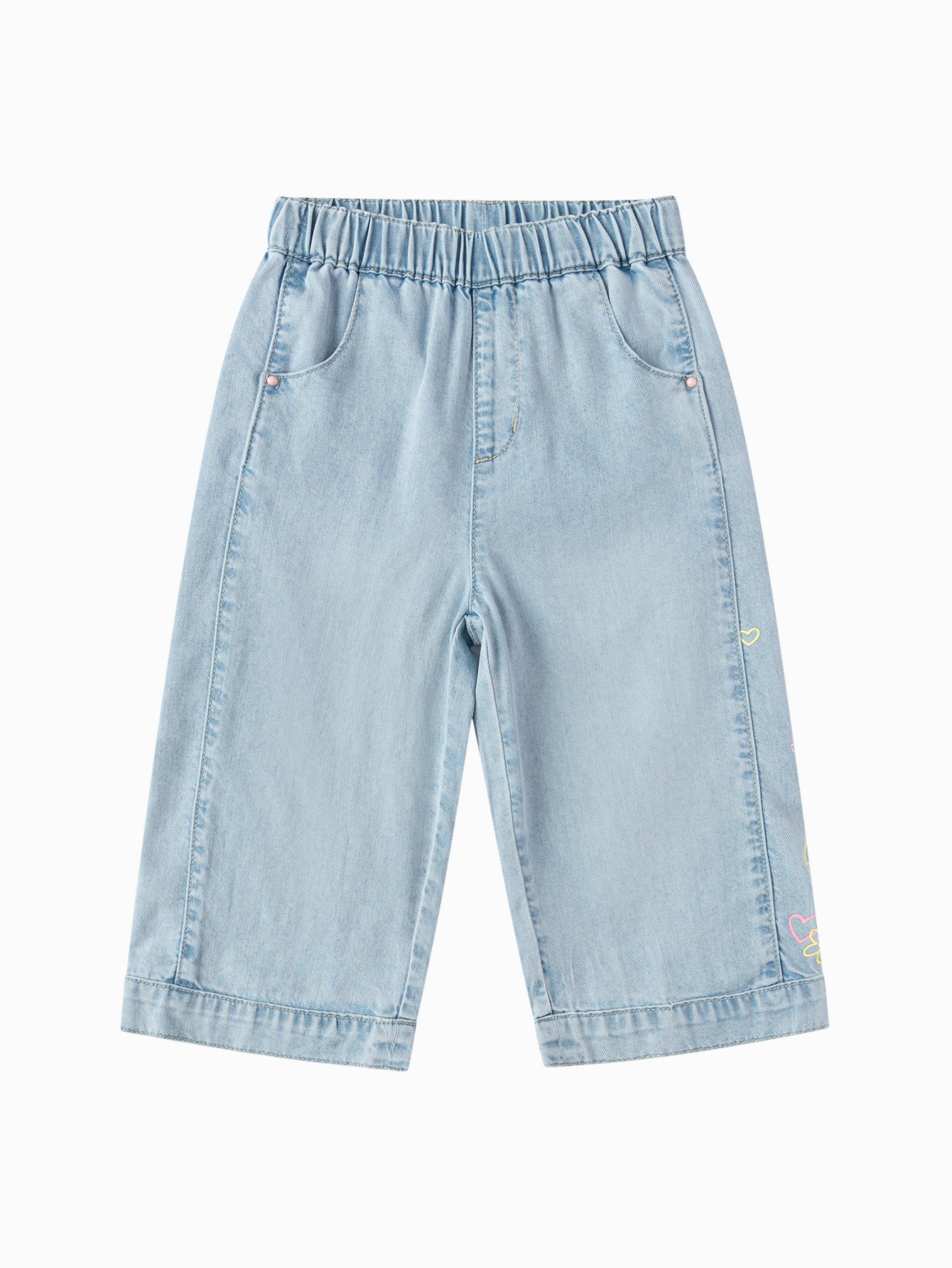 Balabala Girls Embroidered Denim Culottes Light Blue