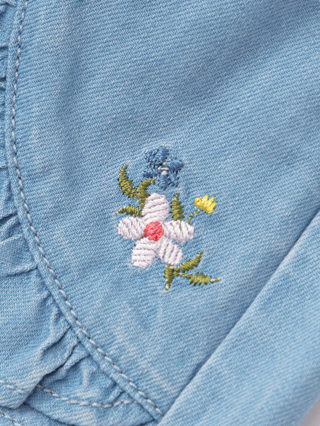 Balabala Girls Embroidered Denim Medium Blue,Pink