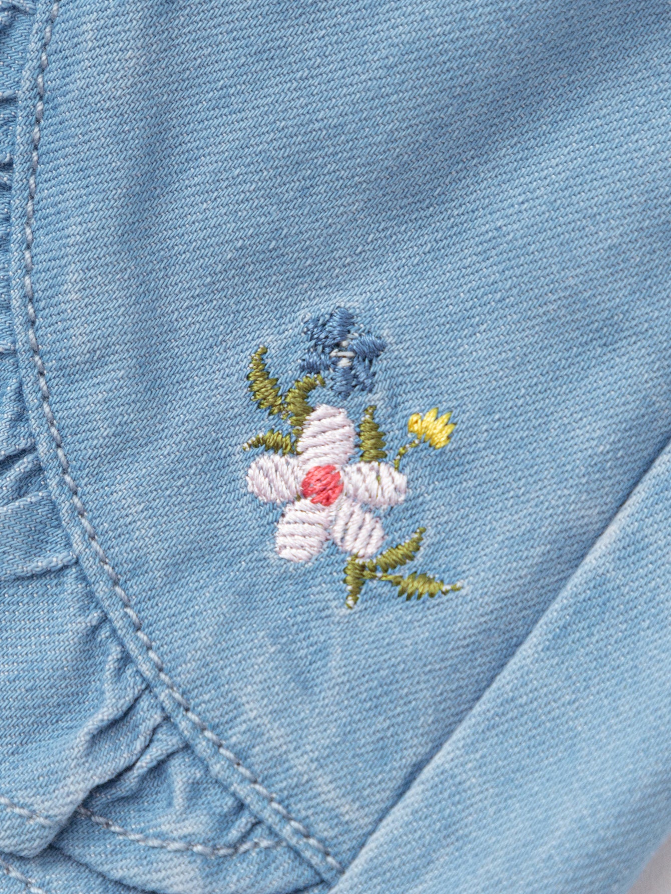 Balabala Girls Embroidered Denim Medium Blue,Pink