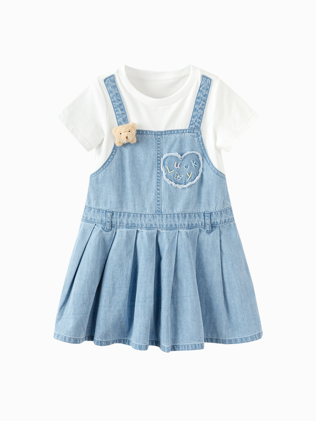 Balabala Girls Denim Suspender Dress Set Light Blue