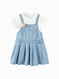 Balabala Girls Denim Suspender Dress Set Light Blue