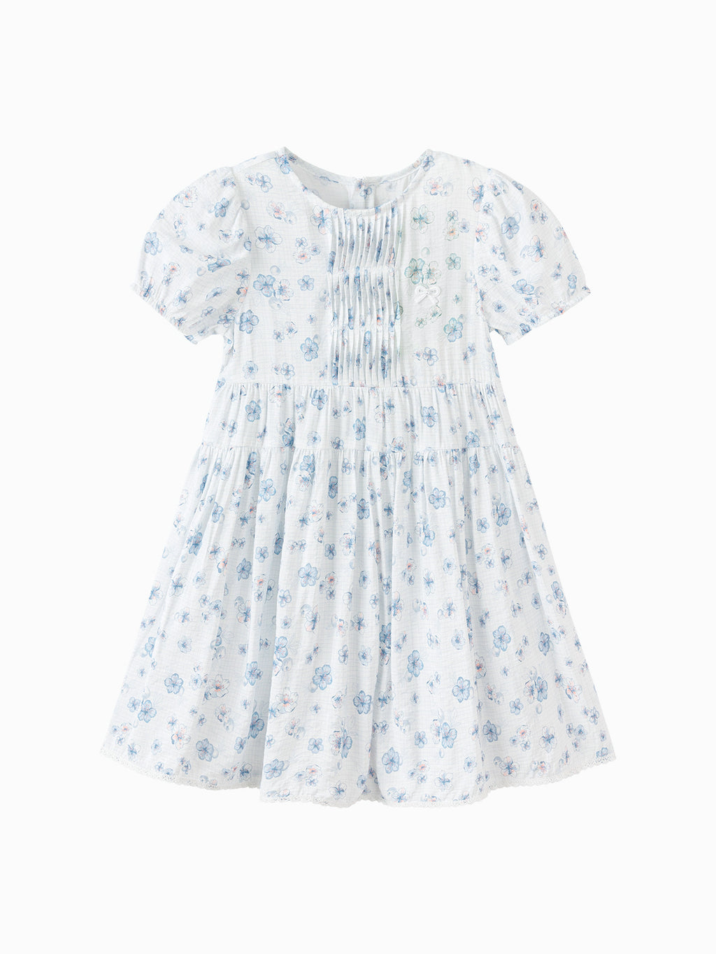 Balabala Girls Floral Puff Sleeve Dress White Blue