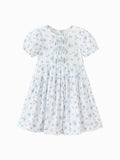 Balabala Girls Floral Puff Sleeve Dress White Blue