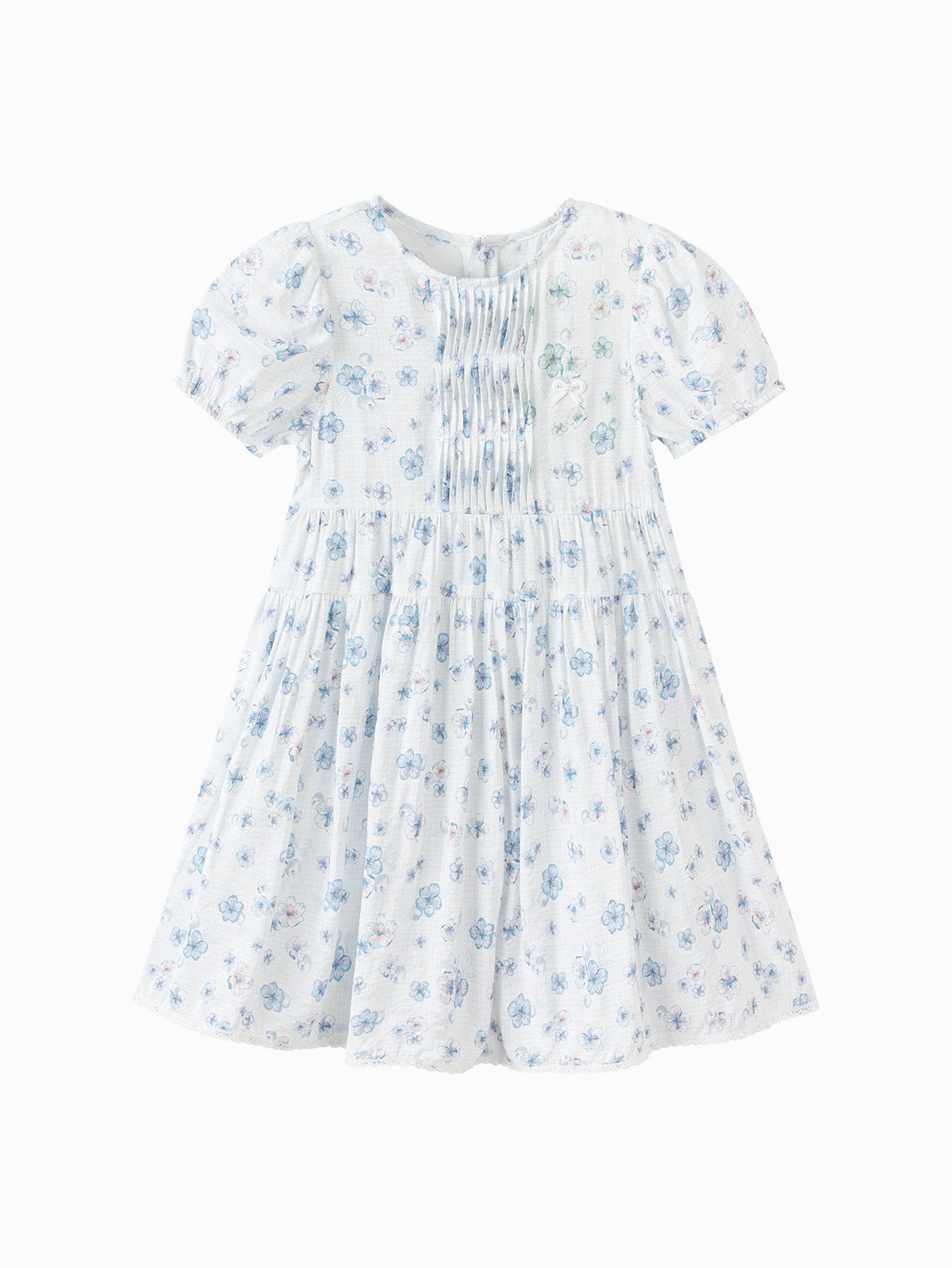 Balabala Girls Floral Puff Sleeve Dress White Blue