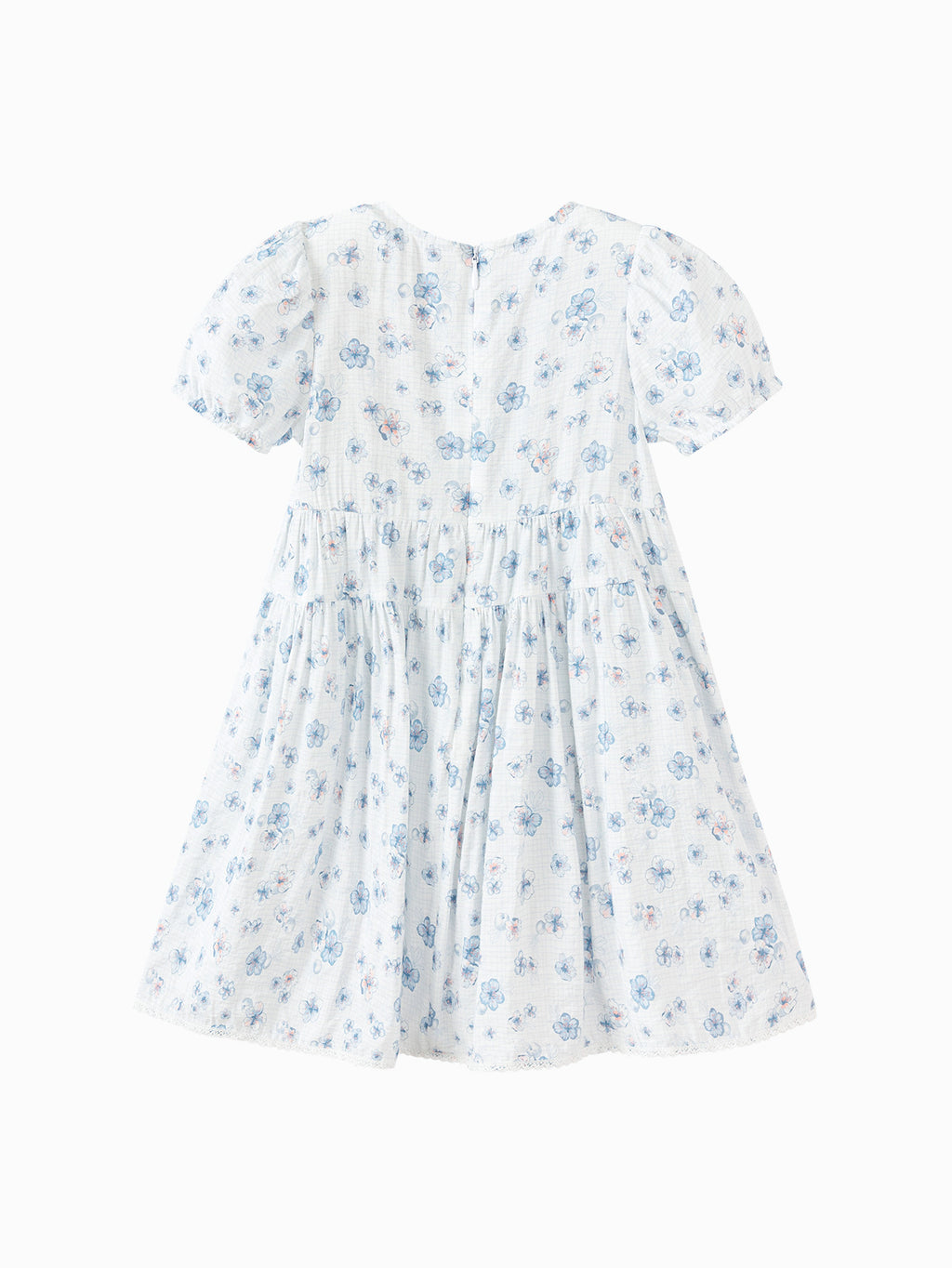 Balabala Girls Floral Puff Sleeve Dress White Blue