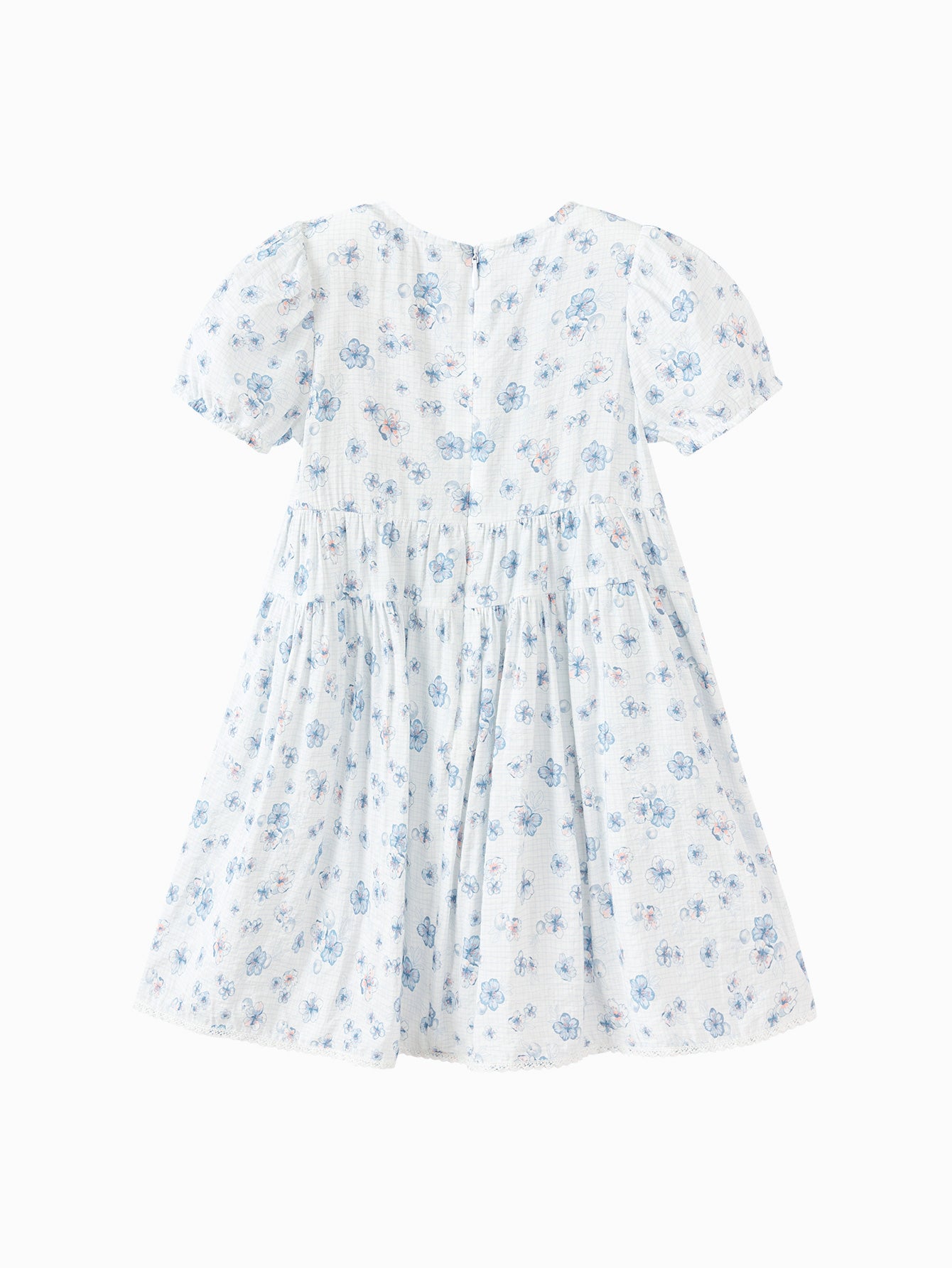 Balabala Girls Floral Puff Sleeve Dress White Blue